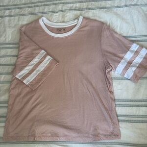 Faherty Pink and White Short Sleeve Tee with Contrast Trim